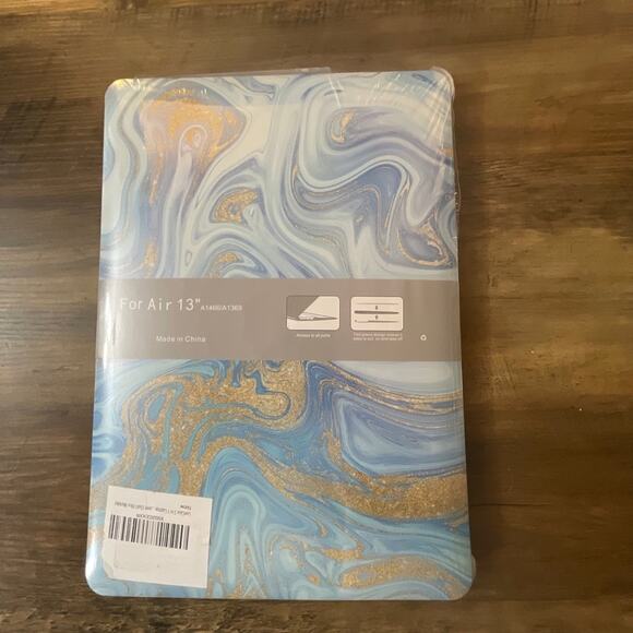 MacBook Air 13” 2010-2017 blue/gold swirls design hardshell case - Picture 1 of 3